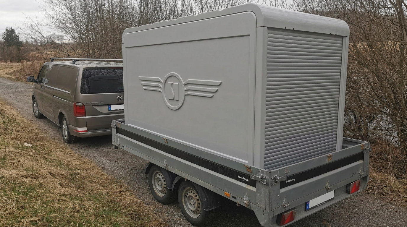 BikerBox på tilhenger klar for levering